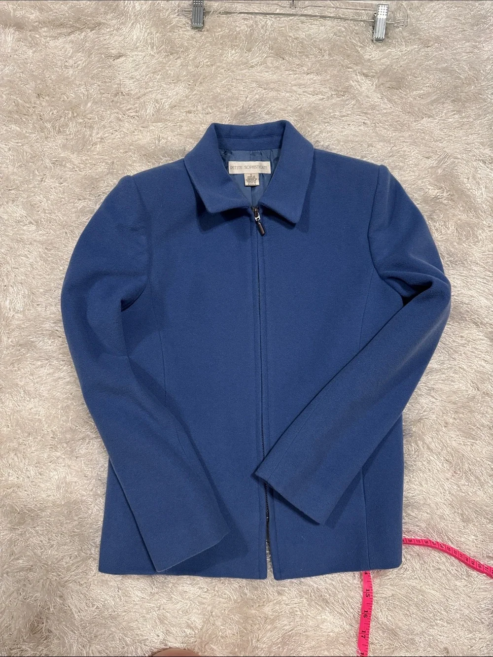 Petite Sophisticate Powder Blue Zip-Front Blazer